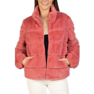 Love Token Jodi Pink Faux Fur Bomber Quilted Jacket SZ M